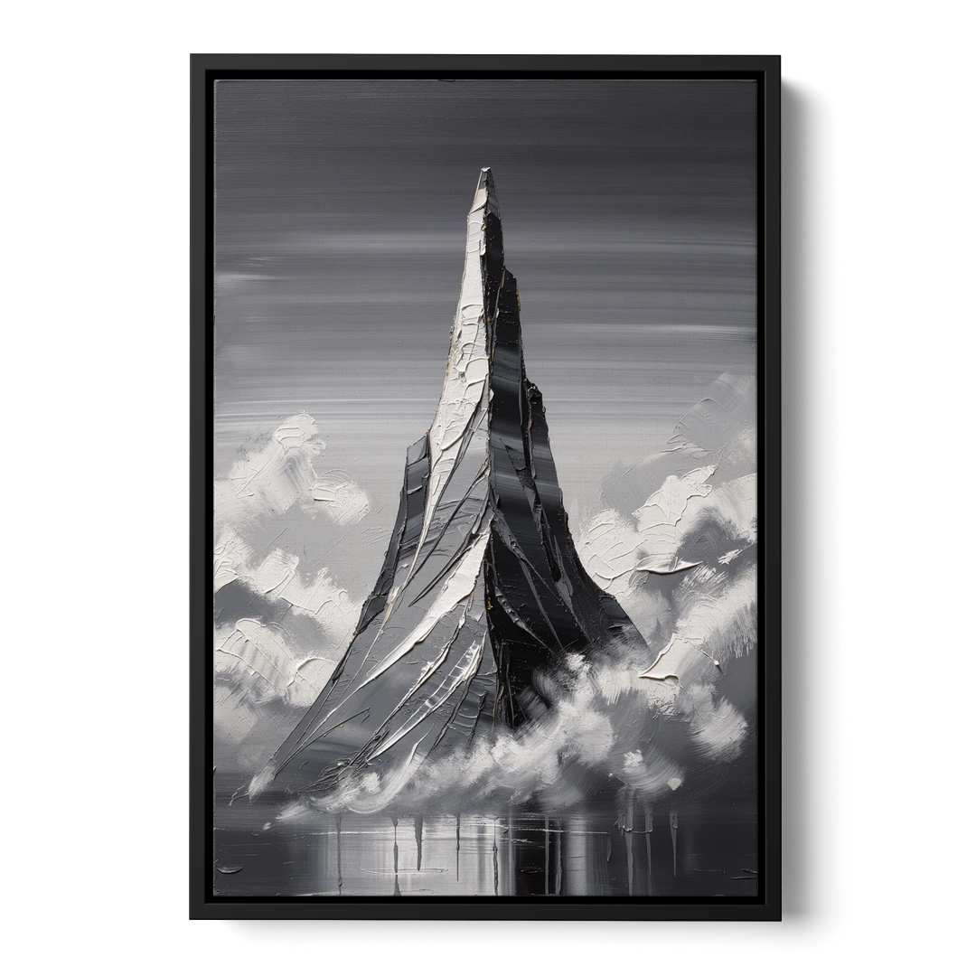 Black and White Granite Mountain Spire - Black Framed Canvas Wall Art - Front