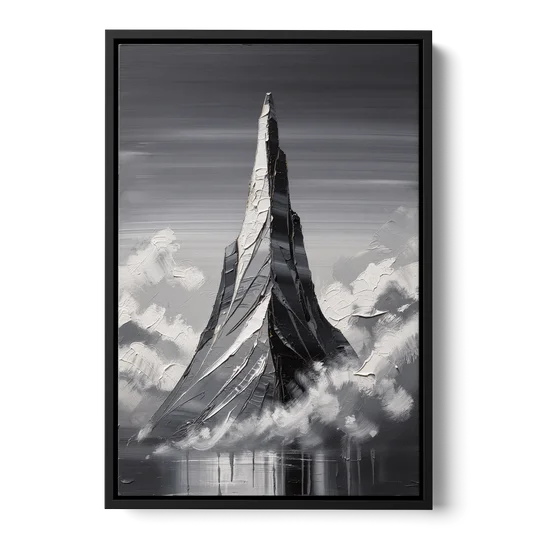 Black and White Granite Mountain Spire - Black Framed Canvas Wall Art - Front