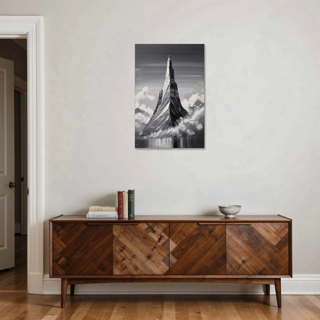 Black and White Granite Mountain Spire - Canvas Wall Art - Coffee Table - 24x36