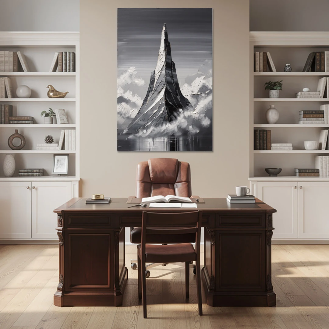 Black and White Granite Mountain Spire - Canvas Wall Art - Office - 40x60
