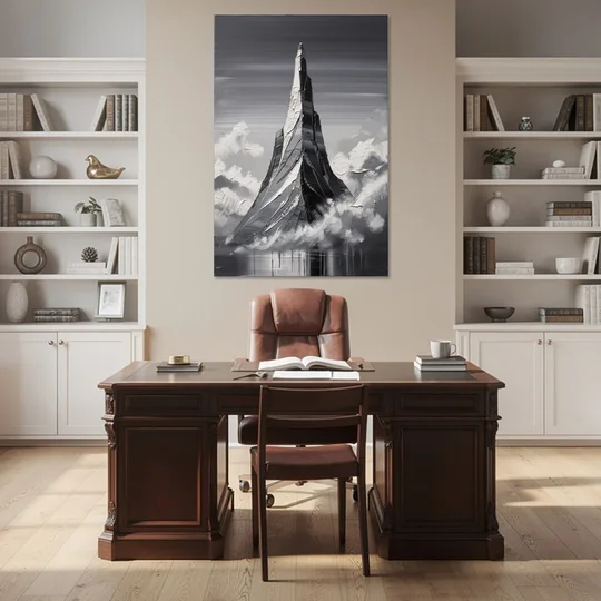 Black and White Granite Mountain Spire - Canvas Wall Art - Office - 40x60