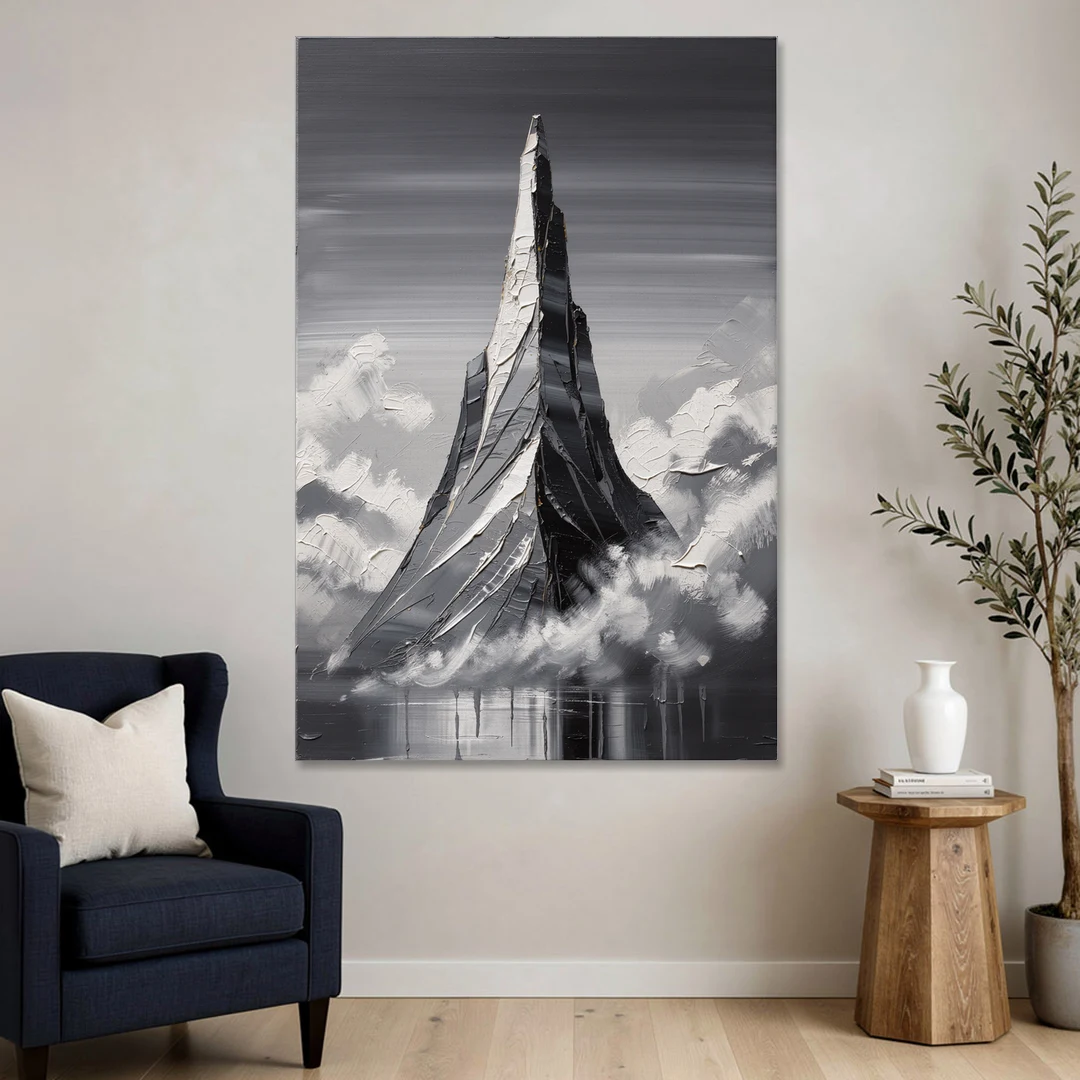 Black and White Granite Mountain Spire - Canvas Wall Art - Sofa - 40x60