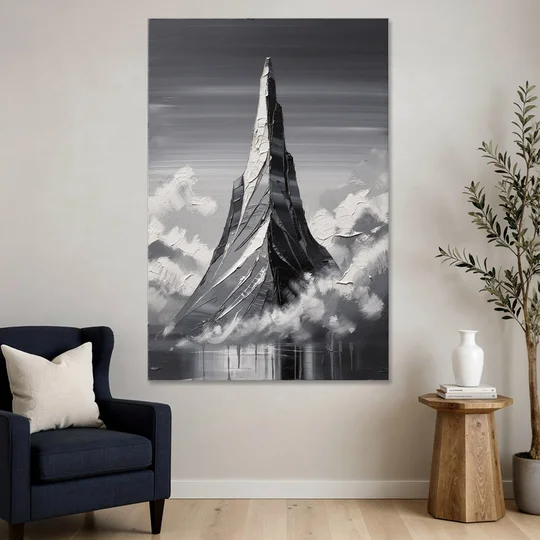 Black and White Granite Mountain Spire - Canvas Wall Art - Sofa - 40x60