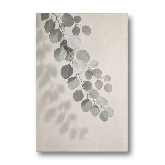 Black and White Hanging Eucalyptus Branch - Canvas Wall Art - Front