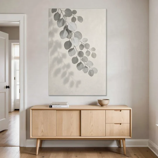 Black and White Hanging Eucalyptus Branch - Canvas Wall Art - Coffee Table - 40x60