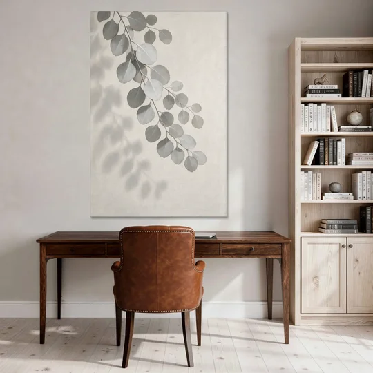 Black and White Hanging Eucalyptus Branch - Canvas Wall Art - Office - 40x60