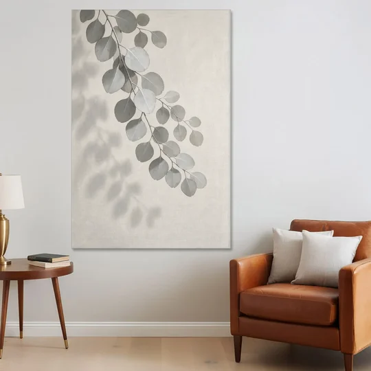 Black and White Hanging Eucalyptus Branch - Canvas Wall Art - Sofa - 40x60