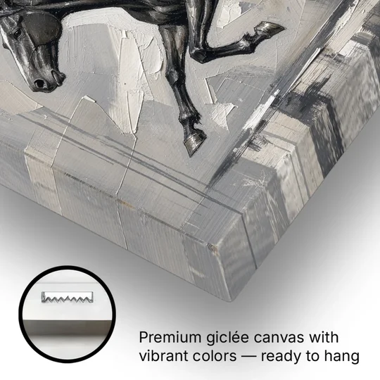Black and White Horse Painting in Full Stride - Canvas Wall Art - Gallery Wrap Corner