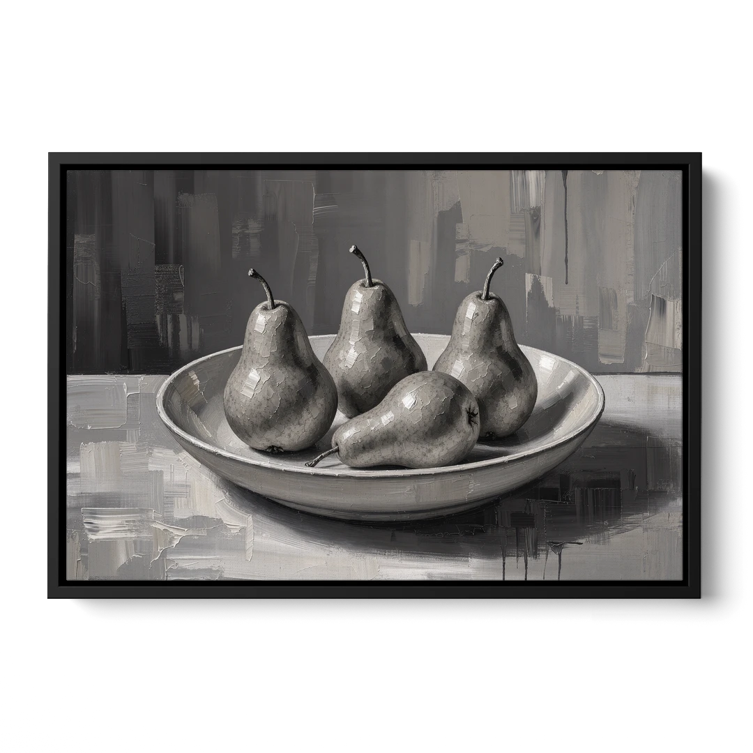 Black and White Kitchen Wall Art of Four Pears - Black Framed Canvas Wall Art - Front