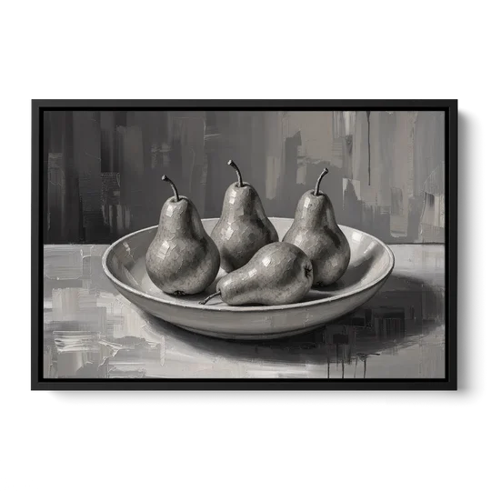 Black and White Kitchen Wall Art of Four Pears - Black Framed Canvas Wall Art - Front
