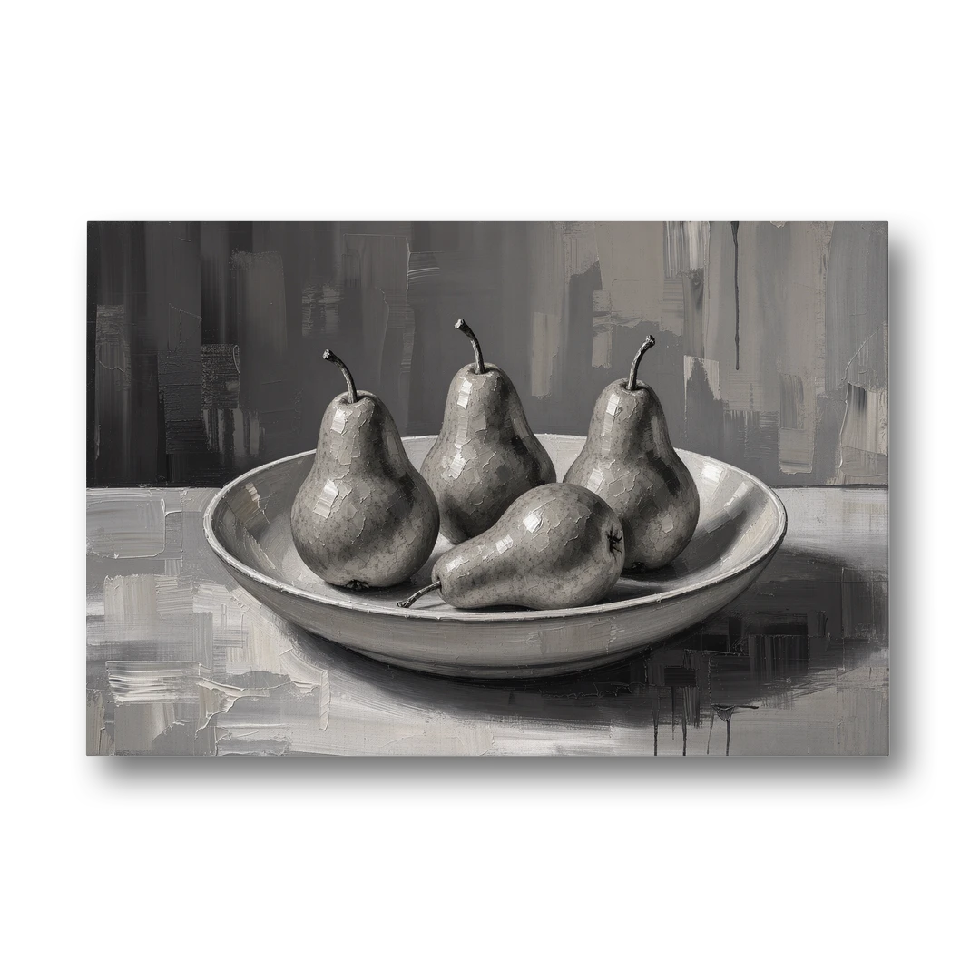 Black and White Kitchen Wall Art of Four Pears - Canvas Wall Art - Front