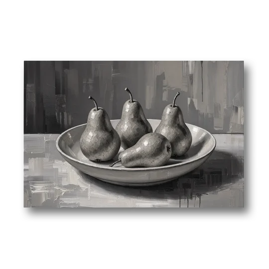 Black and White Kitchen Wall Art of Four Pears - Canvas Wall Art - Front