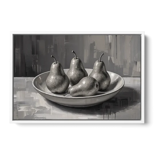 Black and White Kitchen Wall Art of Four Pears - White Framed Canvas Wall Art - Front