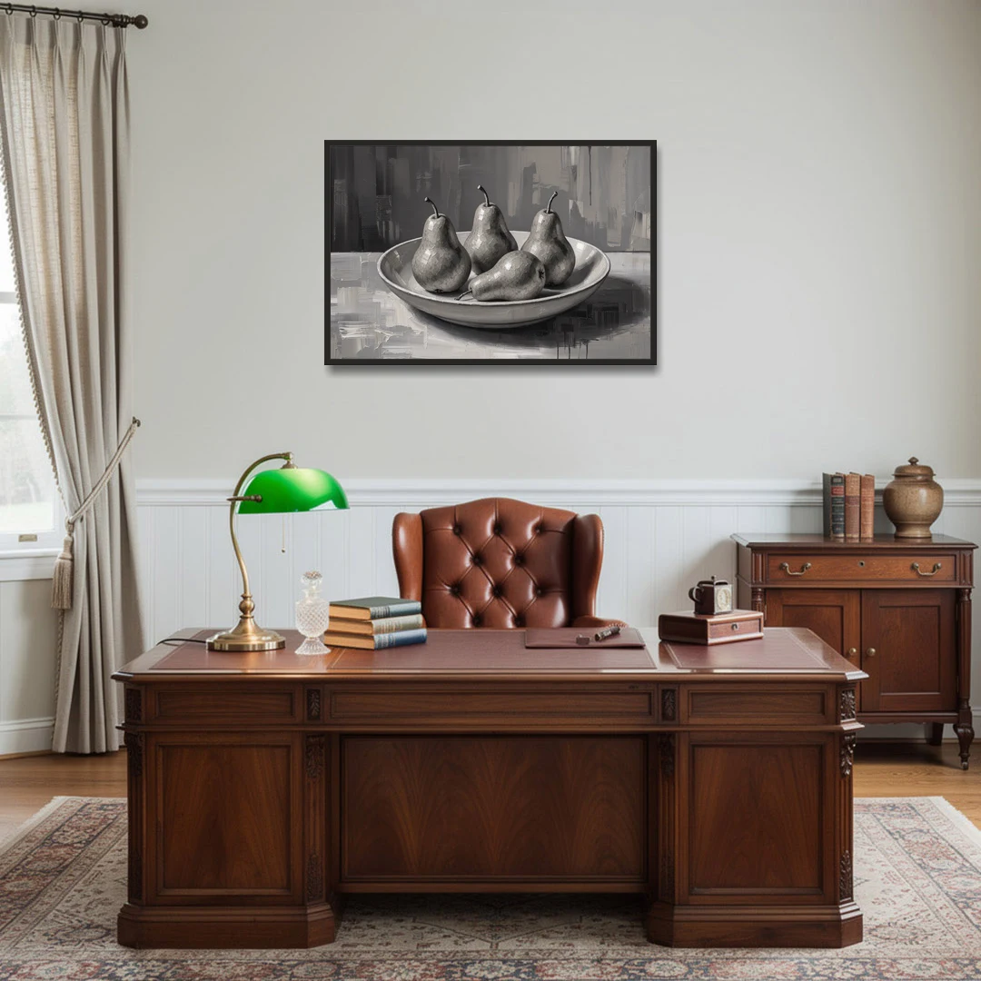 Black and White Kitchen Wall Art of Four Pears - Black Framed Canvas Wall Art - Office - 36x24
