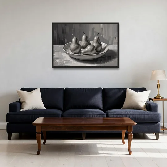 Black and White Kitchen Wall Art of Four Pears - Black Framed Canvas Wall Art - Sofa - 36x24