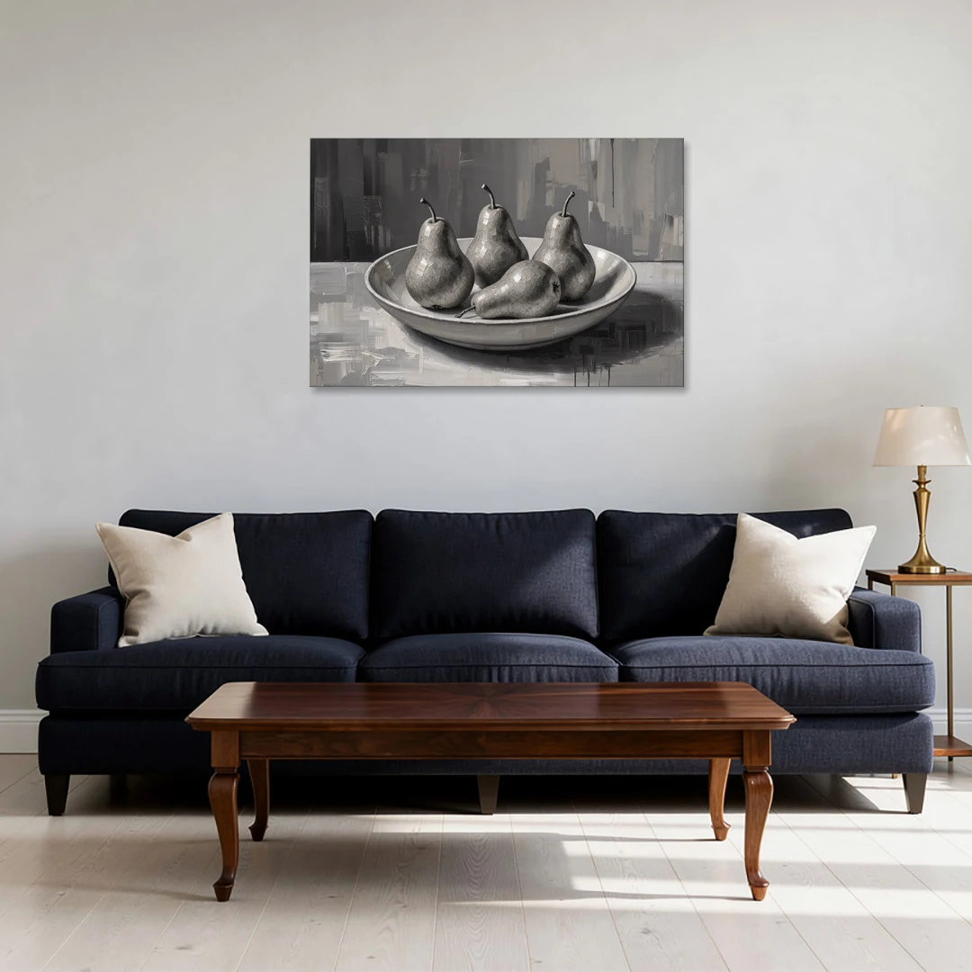 Black and White Kitchen Wall Art of Four Pears - Canvas Wall Art - Sofa - 36x24