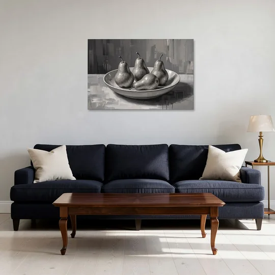 Black and White Kitchen Wall Art of Four Pears - Canvas Wall Art - Sofa - 36x24