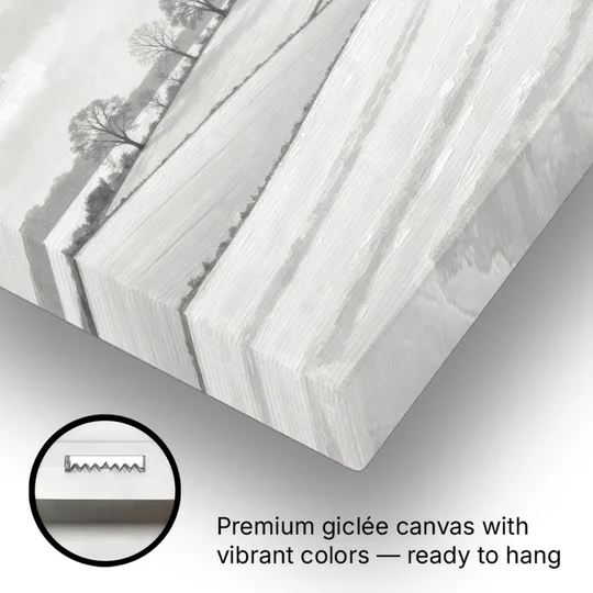 Black and White Landscape Painting of Snowy Fields - Canvas Wall Art - Gallery Wrap Corner