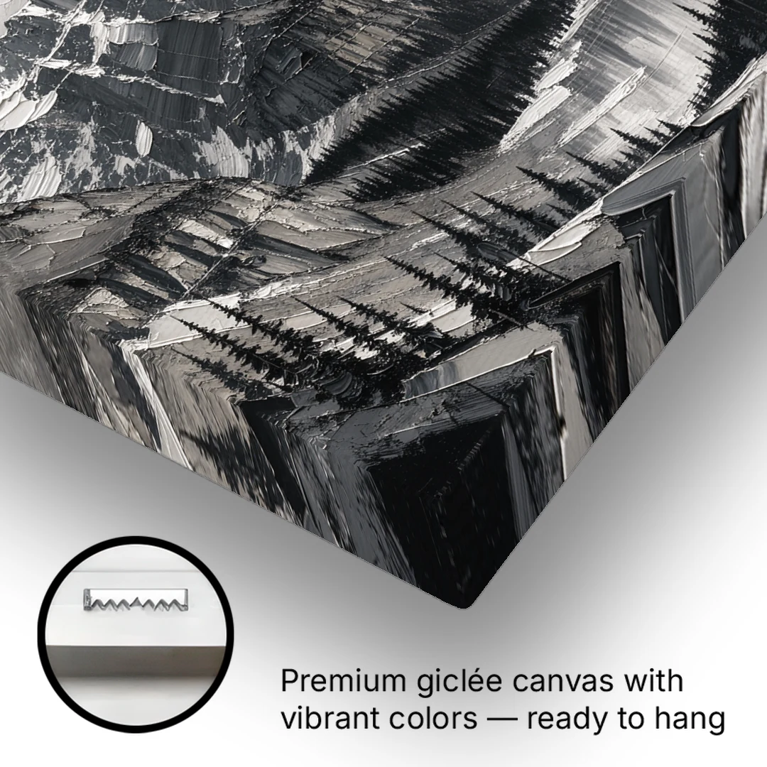 Black and White Landscape Wall Art of Alpine Peaks - Canvas Wall Art - Gallery Wrap Corner