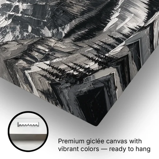Black and White Landscape Wall Art of Alpine Peaks - Canvas Wall Art - Gallery Wrap Corner