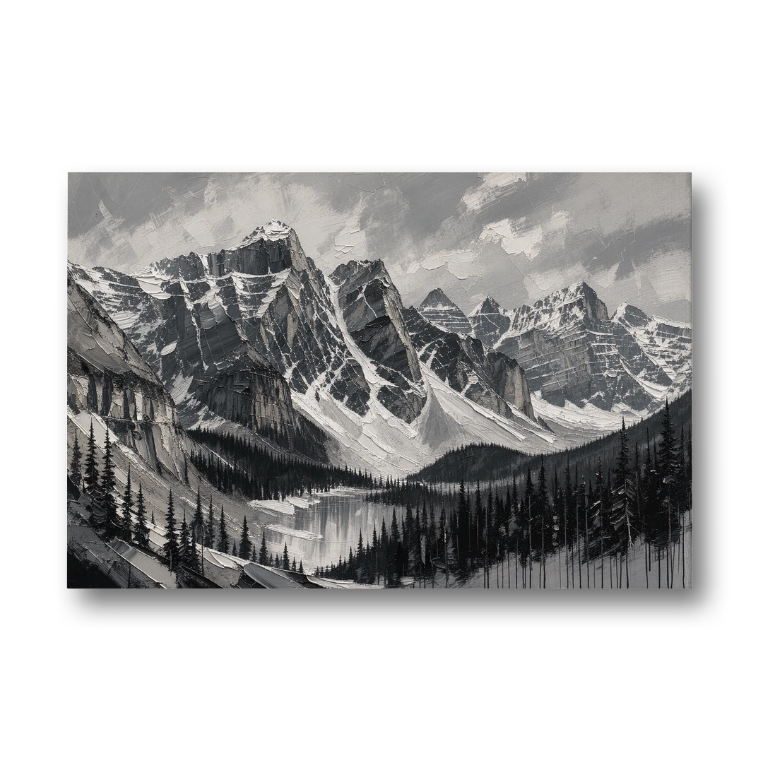Black and White Landscape Wall Art of Alpine Peaks - Canvas Wall Art - Front