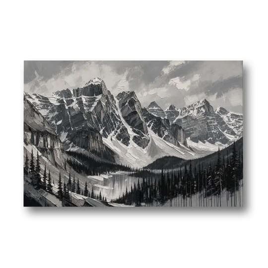 Black and White Landscape Wall Art of Alpine Peaks - Canvas Wall Art - Front