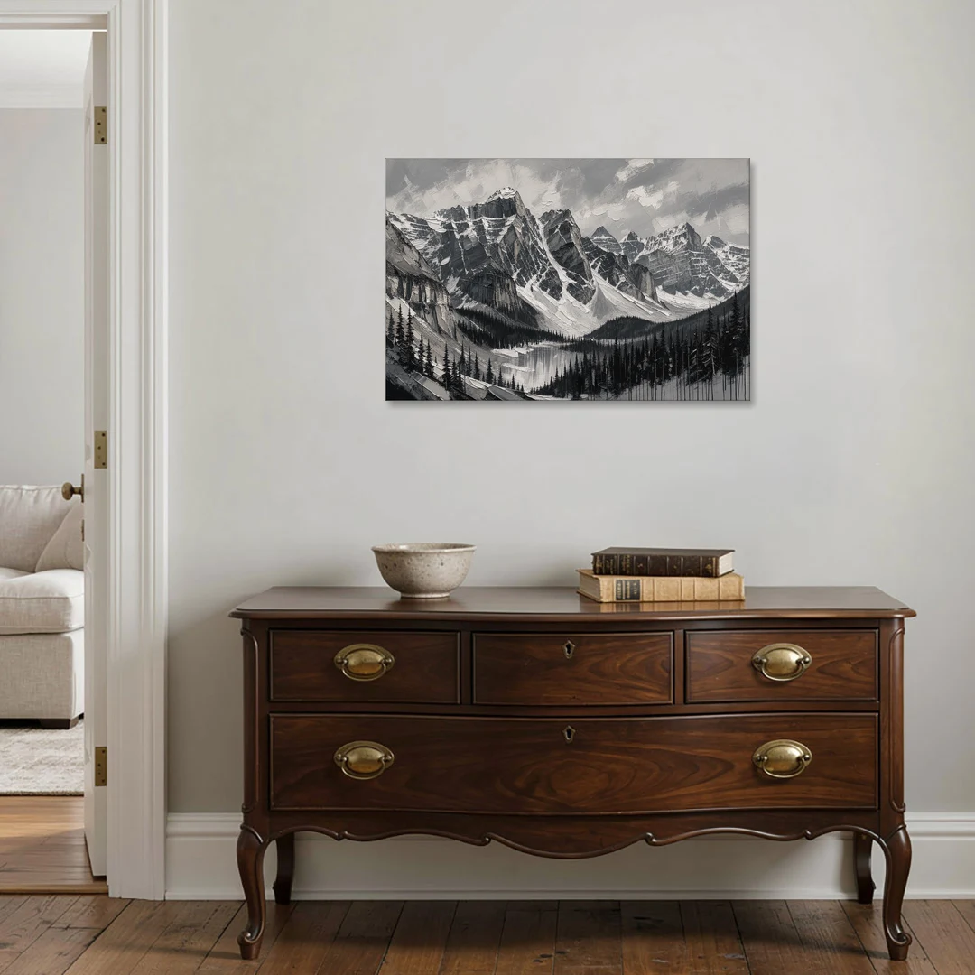 Black and White Landscape Wall Art of Alpine Peaks - Canvas Wall Art - Coffee Table - 36x24