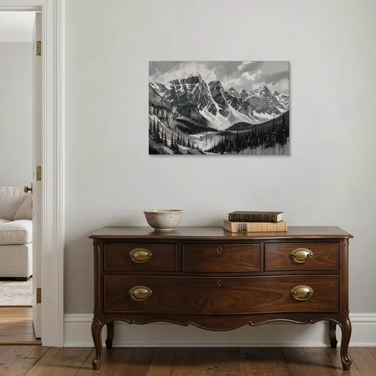 Black and White Landscape Wall Art of Alpine Peaks - Canvas Wall Art - Coffee Table - 36x24