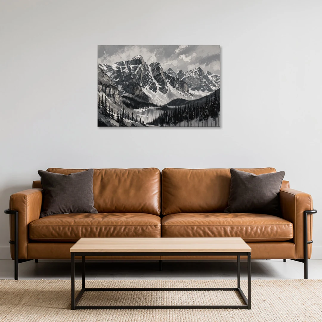 Black and White Landscape Wall Art of Alpine Peaks - Canvas Wall Art - Sofa - 36x24