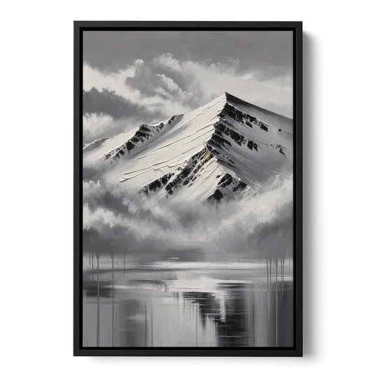 Black and White Mountain Print Above the Clouds - Black Framed Canvas Wall Art - Front
