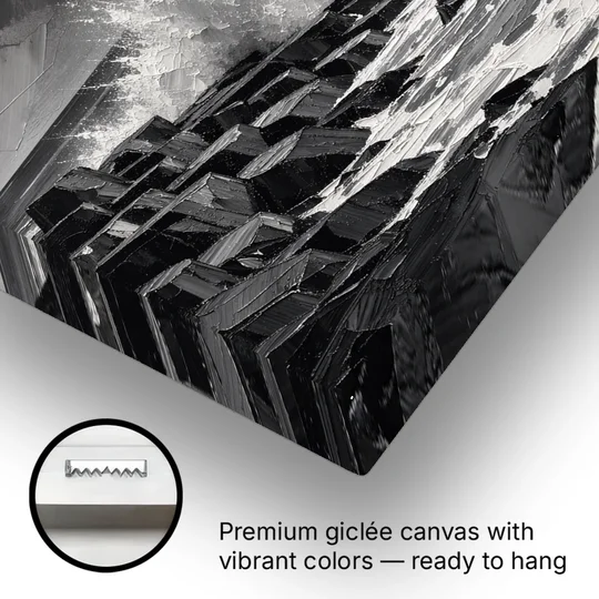 Black and White Paintings of a Crashing Wave - Canvas Wall Art - Gallery Wrap Corner