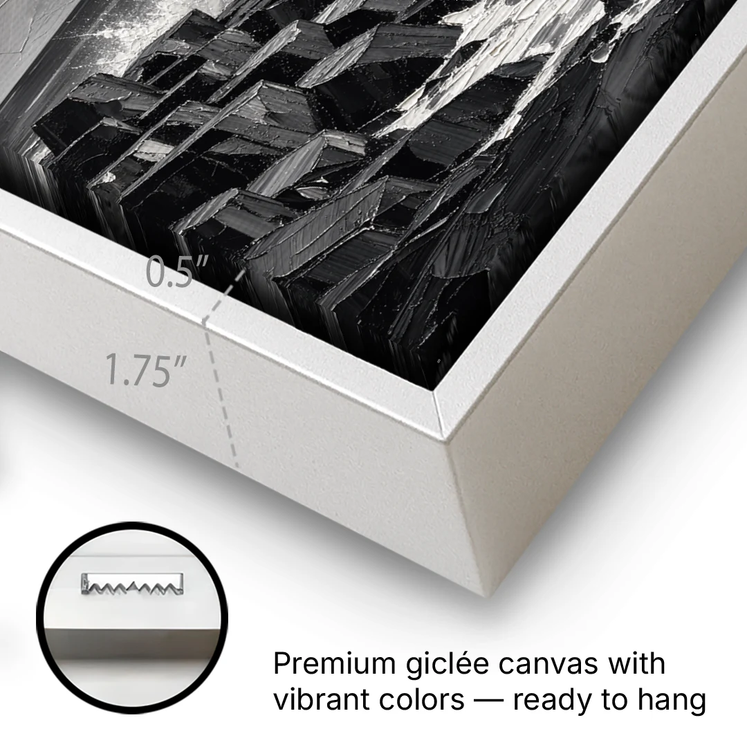 Black and White Paintings of a Crashing Wave - White Framed Canvas Wall Art - Gallery Wrap Corner