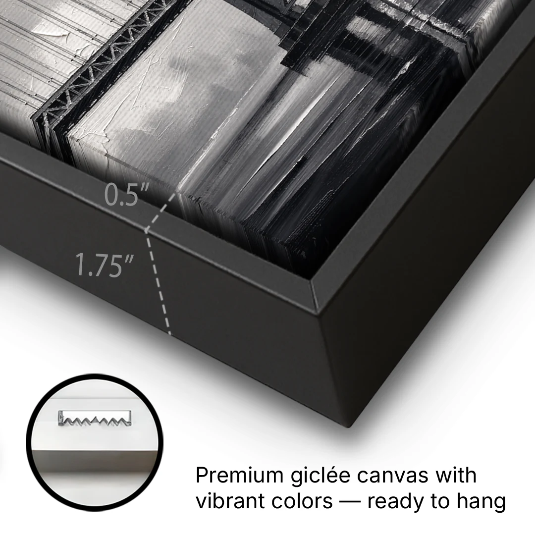 Black and White Panoramic Wall Art of a Bridge - Black Framed Canvas Wall Art - Gallery Wrap Corner