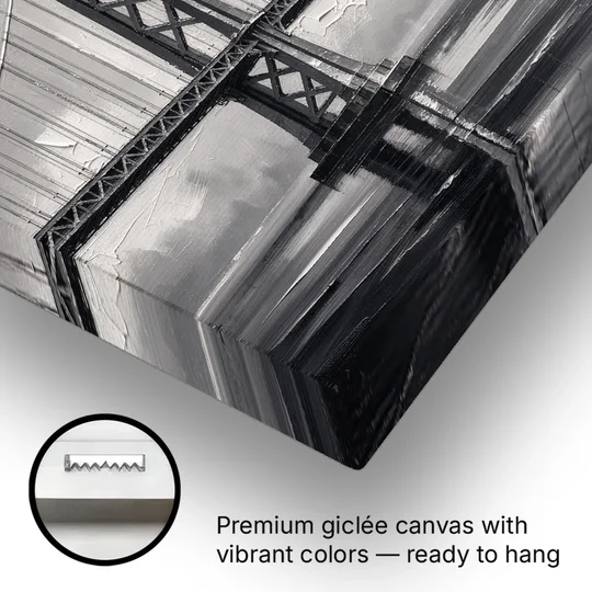 Black and White Panoramic Wall Art of a Bridge - Canvas Wall Art - Gallery Wrap Corner