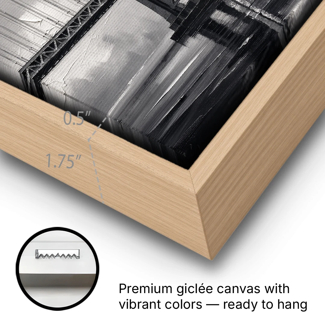 Black and White Panoramic Wall Art of a Bridge - Oak Framed Canvas Wall Art - Gallery Wrap Corner