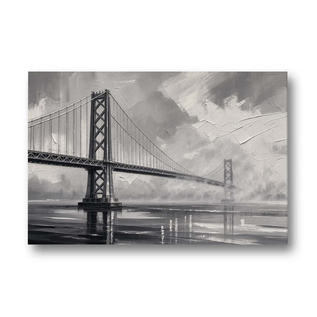 Black and White Panoramic Wall Art of a Bridge - Canvas Wall Art - Front