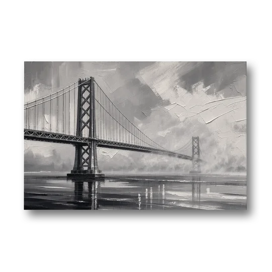 Black and White Panoramic Wall Art of a Bridge - Canvas Wall Art - Front