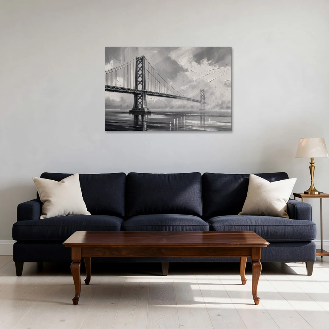 Black and White Panoramic Wall Art of a Bridge - Canvas Wall Art - Sofa - 36x24