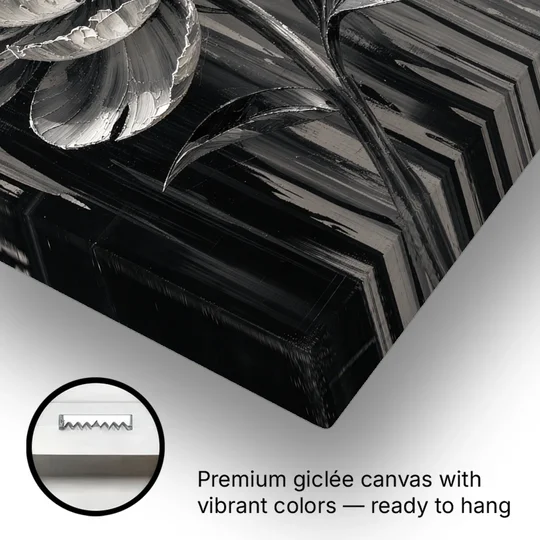 Black and White Peony Wall Art in Full Bloom - Canvas Wall Art - Gallery Wrap Corner
