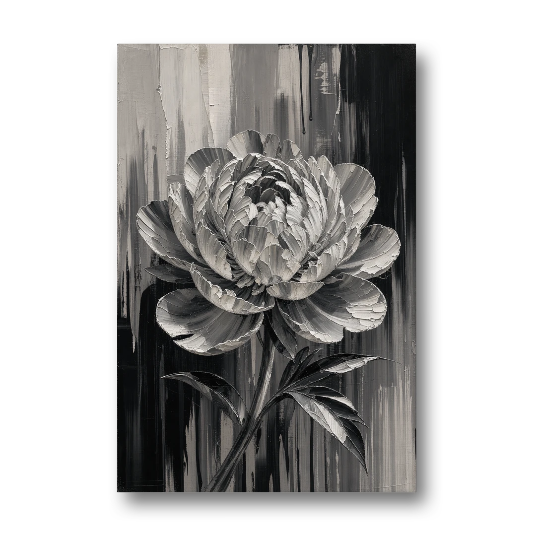 Black and White Peony Wall Art in Full Bloom - Canvas Wall Art - Front