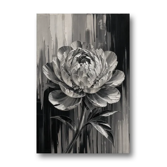Black and White Peony Wall Art in Full Bloom - Canvas Wall Art - Front