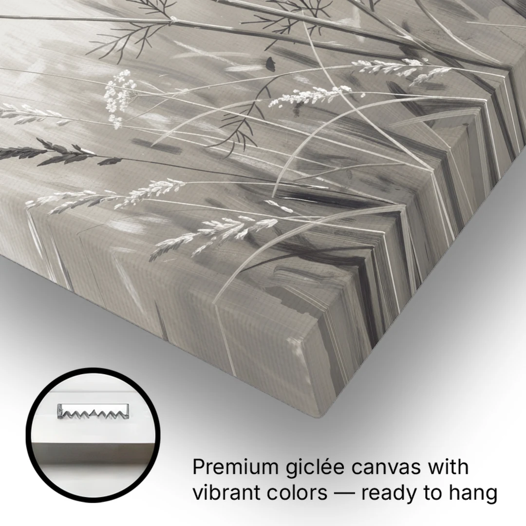 Black and White Queen Anne's Lace Flower Meadow - Canvas Wall Art - Gallery Wrap Corner