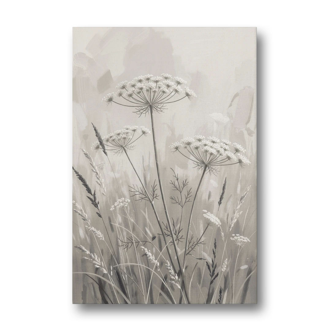Black and White Queen Anne's Lace Flower Meadow - Canvas Wall Art - Front