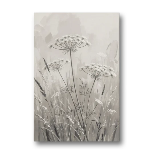 Black and White Queen Anne's Lace Flower Meadow - Canvas Wall Art - Front