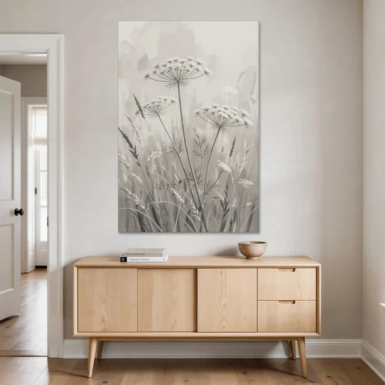 Black and White Queen Anne's Lace Flower Meadow - Canvas Wall Art - Coffee Table - 40x60