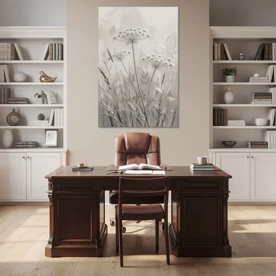 Black and White Queen Anne's Lace Flower Meadow - Canvas Wall Art - Office - 40x60