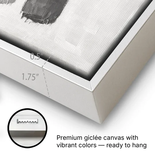 Black and White Stacked Brush Stroke Trio - White Framed Canvas Wall Art - Gallery Wrap Corner