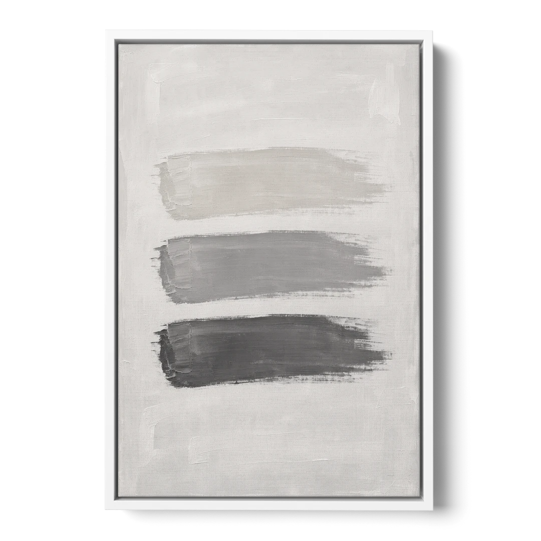 Black and White Stacked Brush Stroke Trio - White Framed Canvas Wall Art - Front