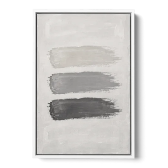 Black and White Stacked Brush Stroke Trio - White Framed Canvas Wall Art - Front