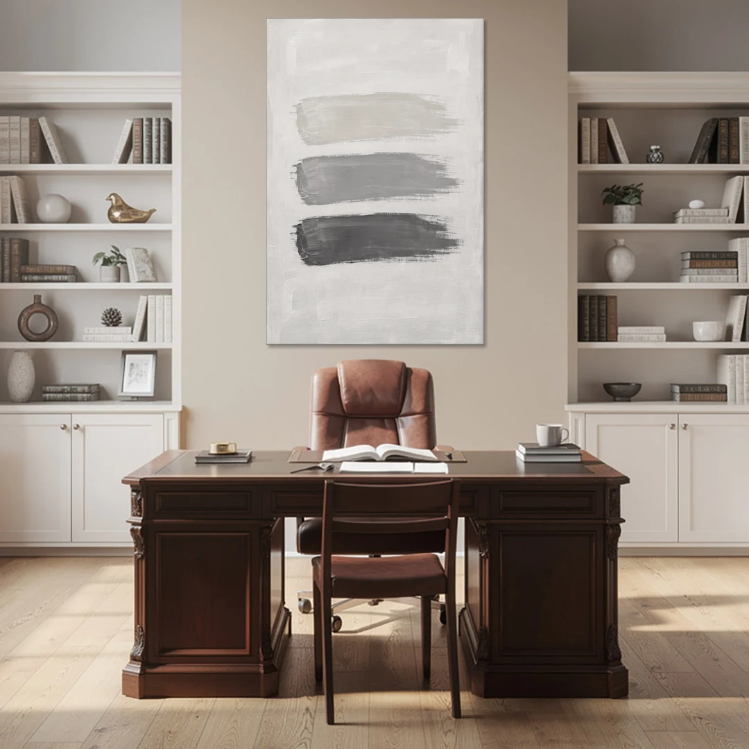 Black and White Stacked Brush Stroke Trio - Canvas Wall Art - Office - 40x60